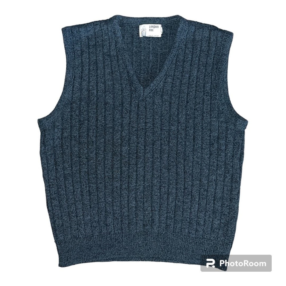 Men's London Fog Gray Ribbed Knit Vest  Size Large